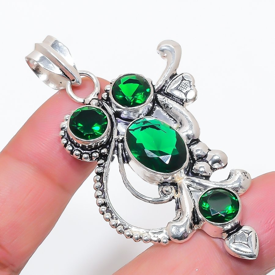 Chrome Diopside Gemstone Handmade 925 Sterling silver Jewelry Pendant Size 2.5″