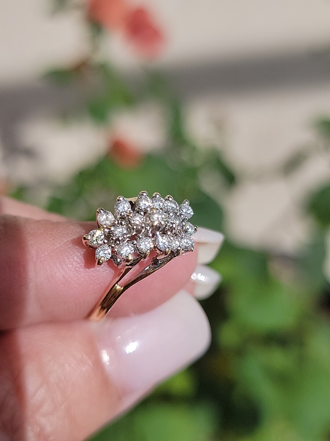 Diamond Waterfall Cluster Cocktail Ring 4.40 Grams 14k Gold .50 In Diamonds