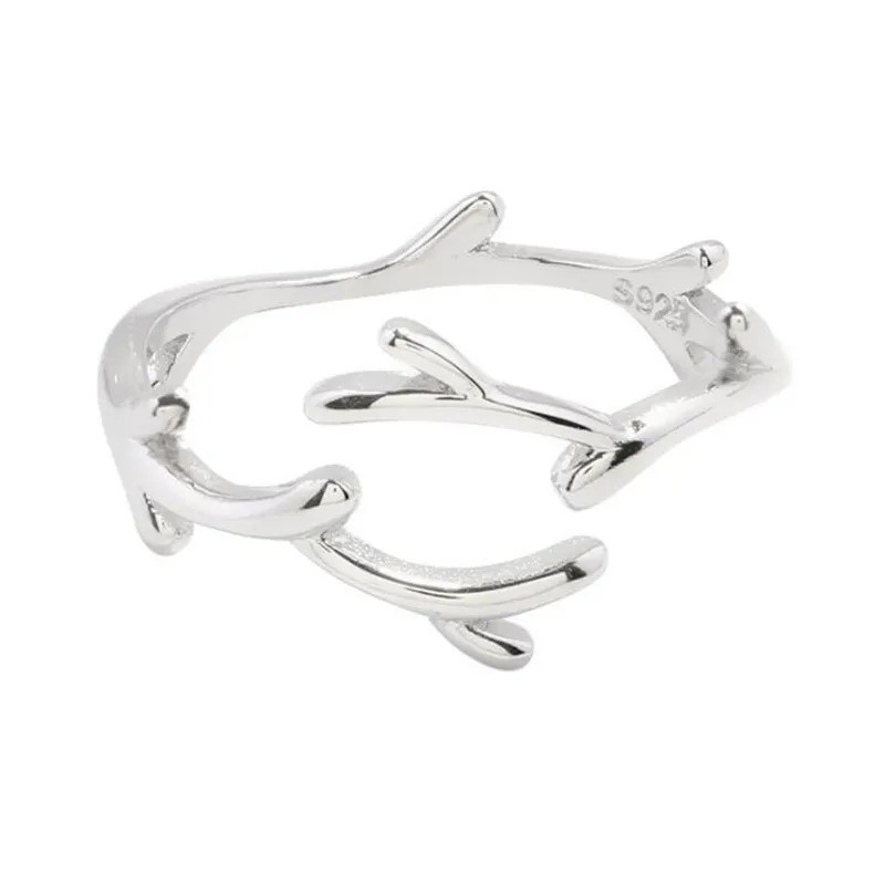 925 Sterling Silver Leaf Branch Open Ring – Simple Fashion Adjustable Jewelry