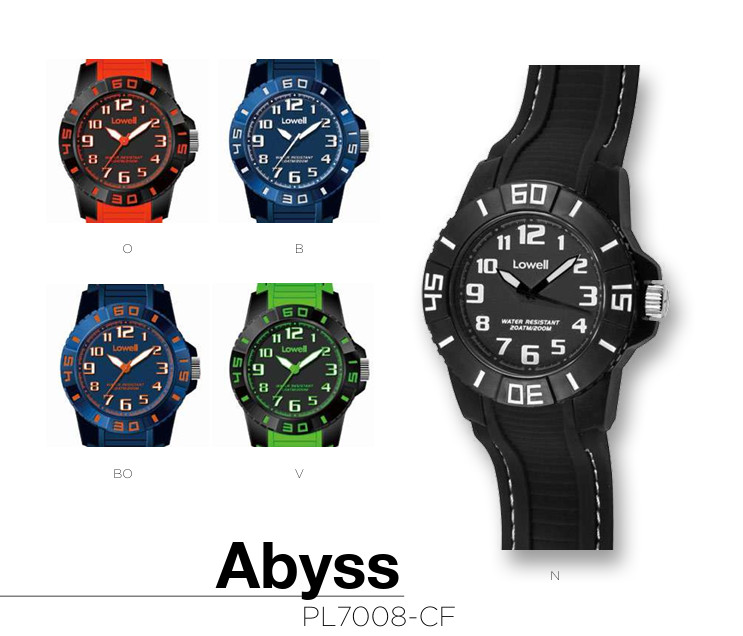 Lowell Abyss Men’s Watch Diving Sub 20 ATM 200M Plastic Silicone Orange