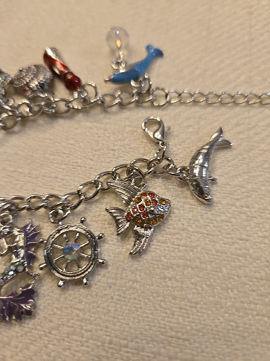Sea Creatures Charm Bracelet 8″ L Beautiful Silver Tone, 2″extender-10″, Anklet