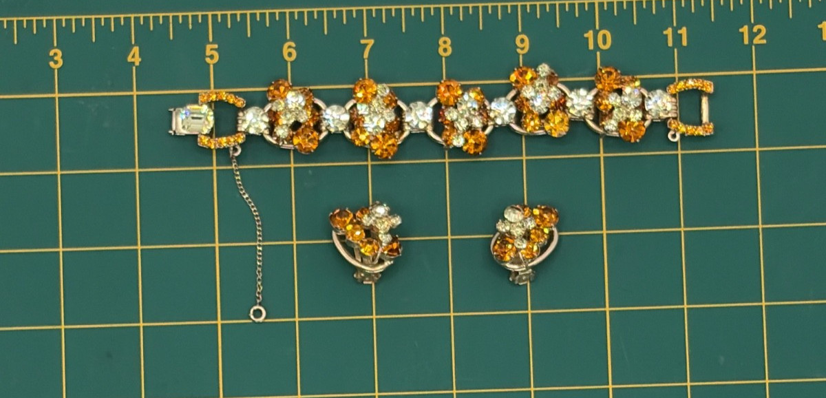 JULIANA D&E Set Bracelet w/Earrings Topaz and Citrine Rhinestones Ref#3288