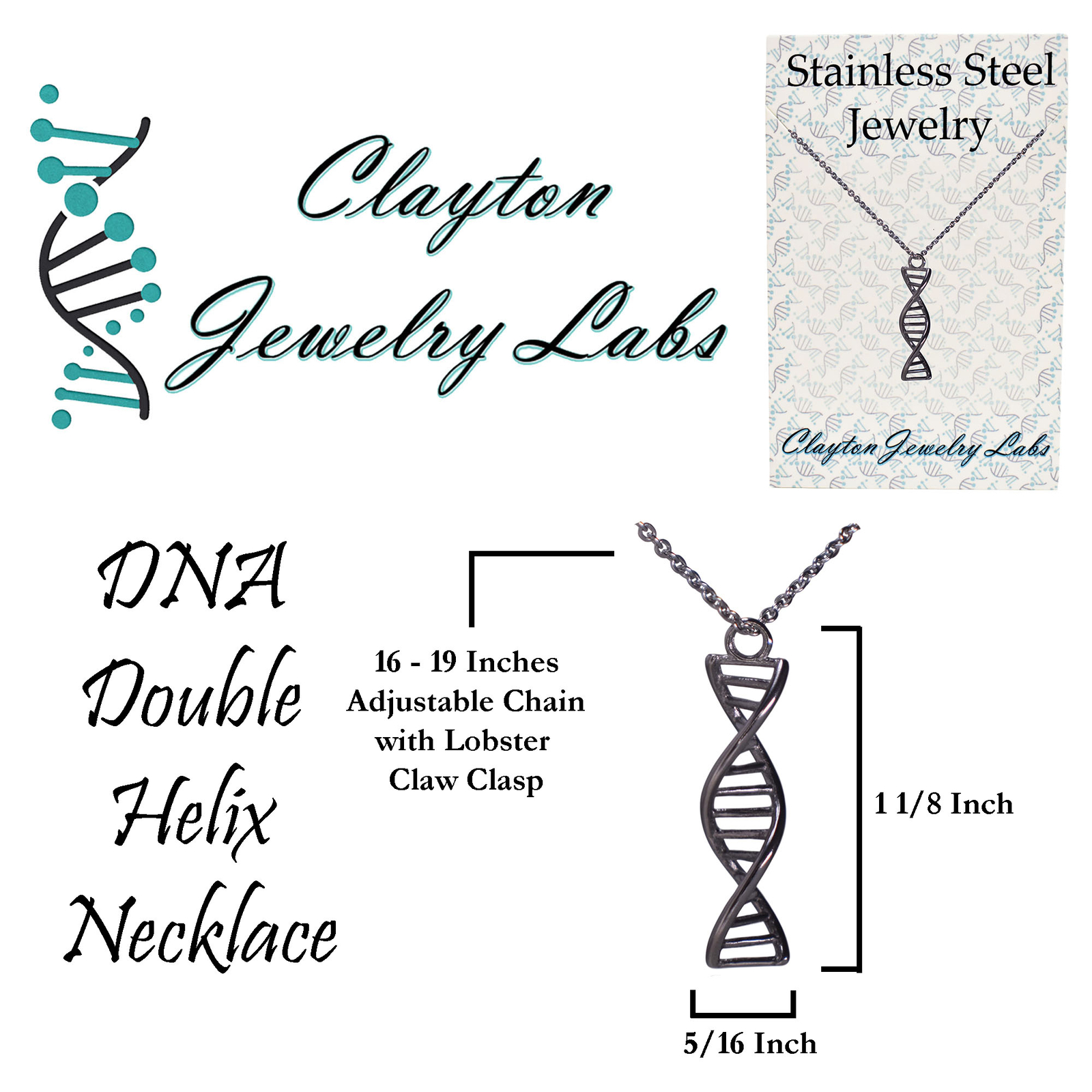 DNA Double Helix Science Stainless Steel Necklace