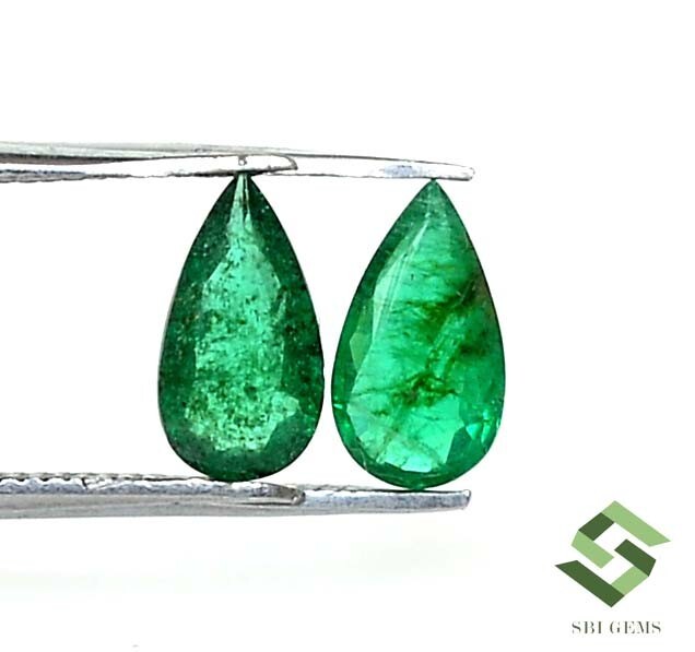 8.5×4.75×2.75 mm Natural Emerald Loose Gemstone Pear Cut Faceted Pair 1.35 Cts