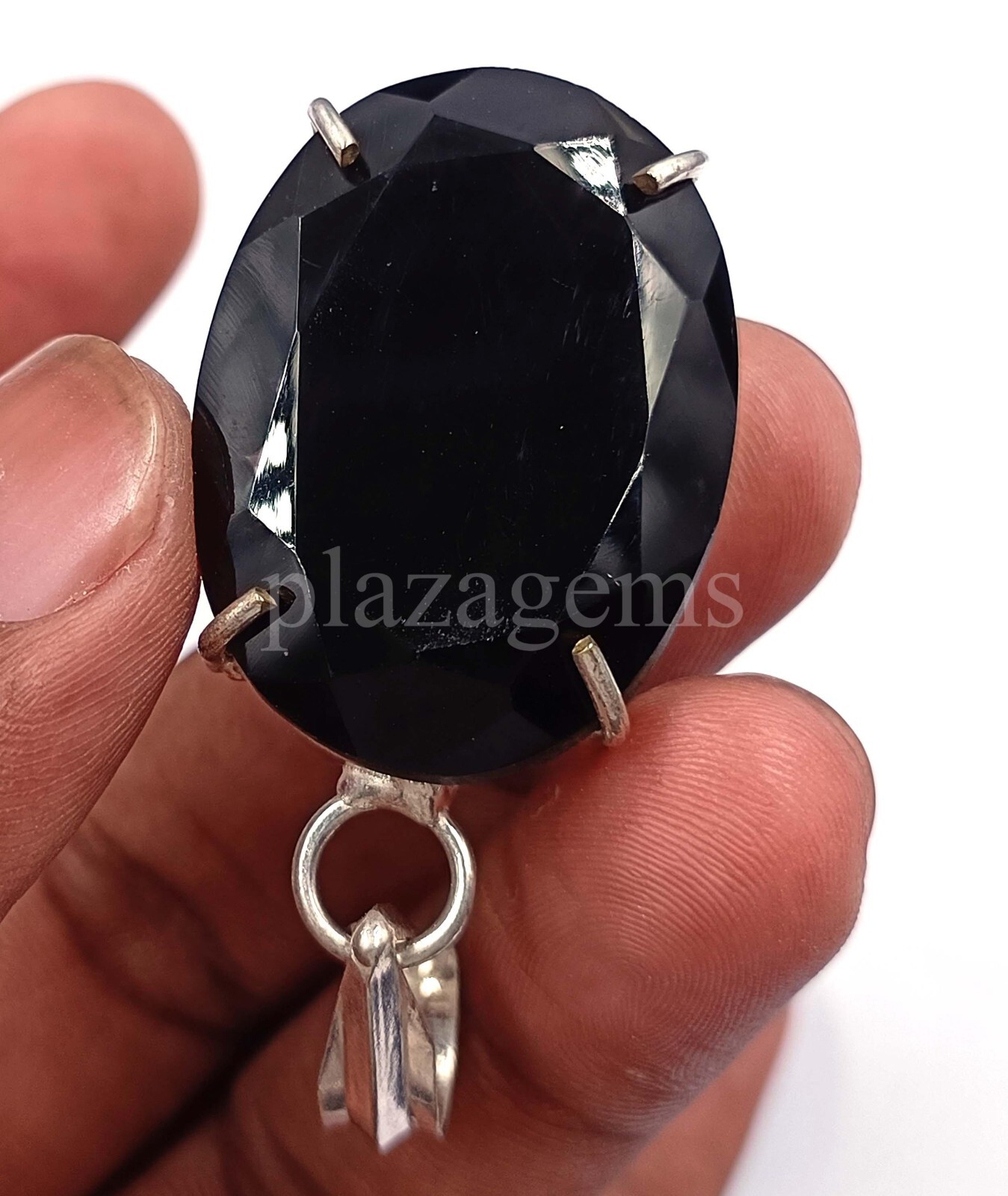 72.70 CT OVAL CUT NATURAL BLACK SAPPHIRE 925 STERLING PENDANT GEMSTONE 5ARI