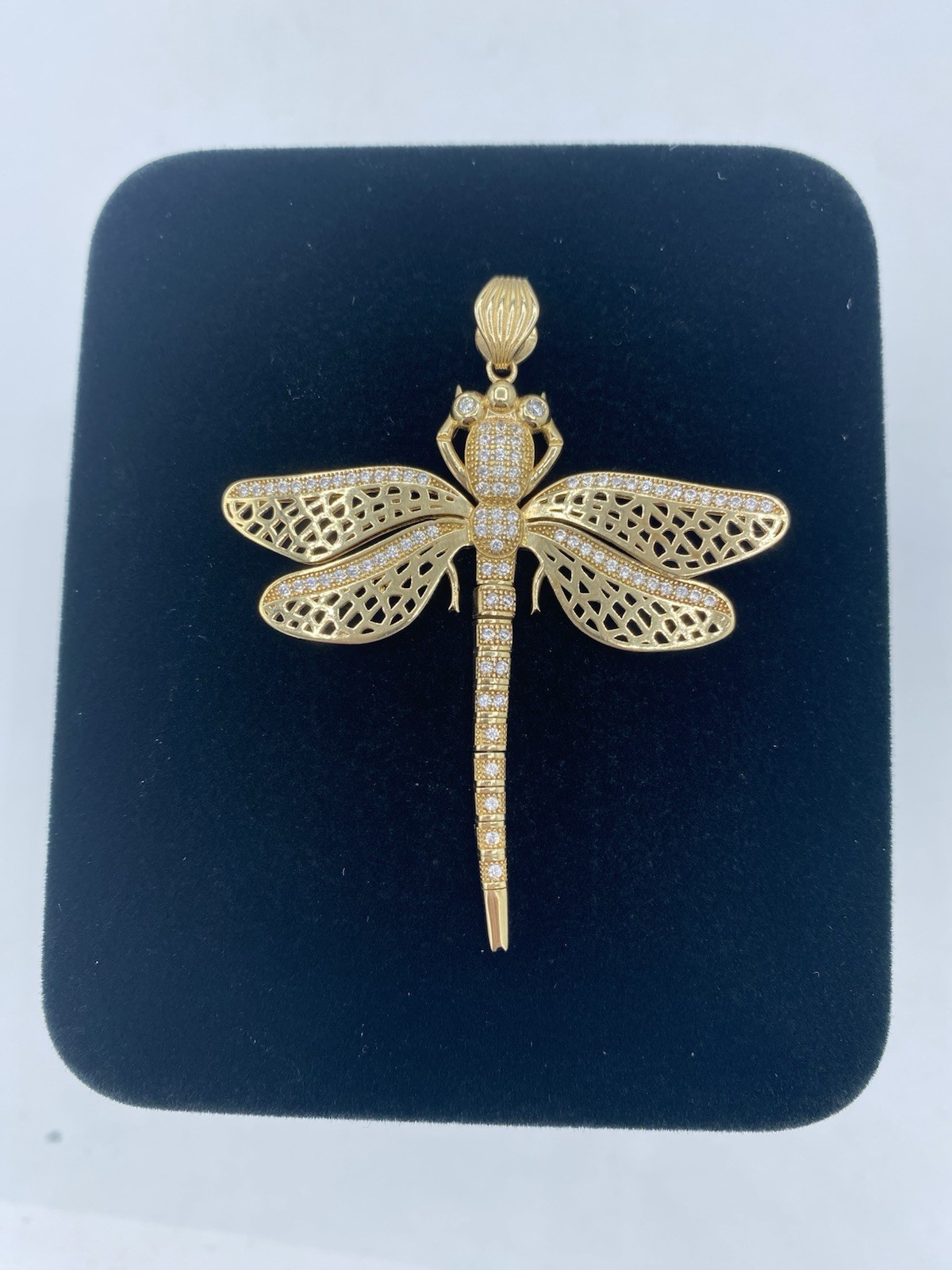 LARGE 14K Yellow Gold Dragonfly Pendant 8.8 Grams Moving Tail