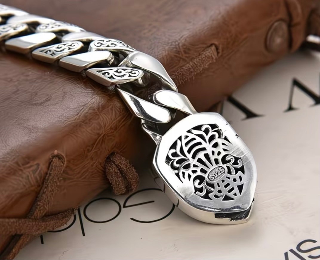 Men’s Lion Bracelet Cuban Chain Style S925 8.7″