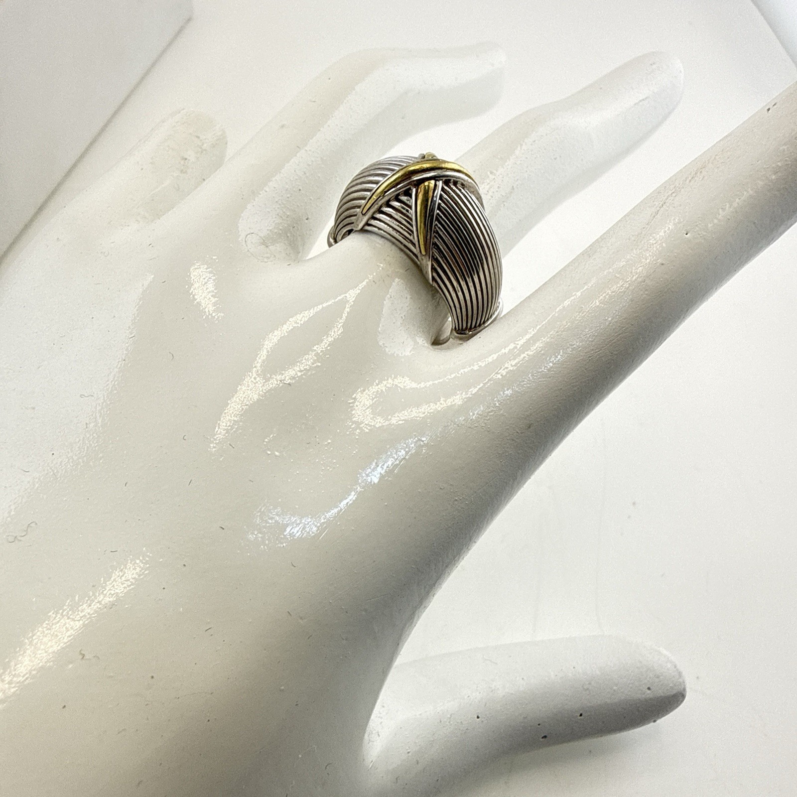Ann King Ring Sterling Silver 18k Yellow Gold Cable Dome 3D Modernist Size 7 QVC