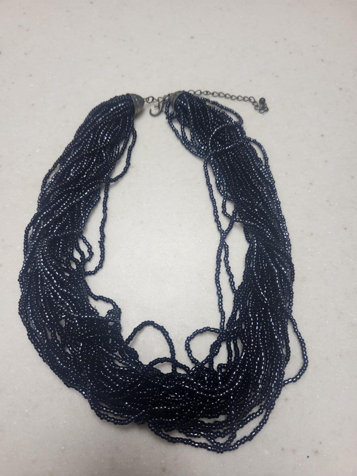 Multiple Strand Seed Bead Necklace Charcoal 16″