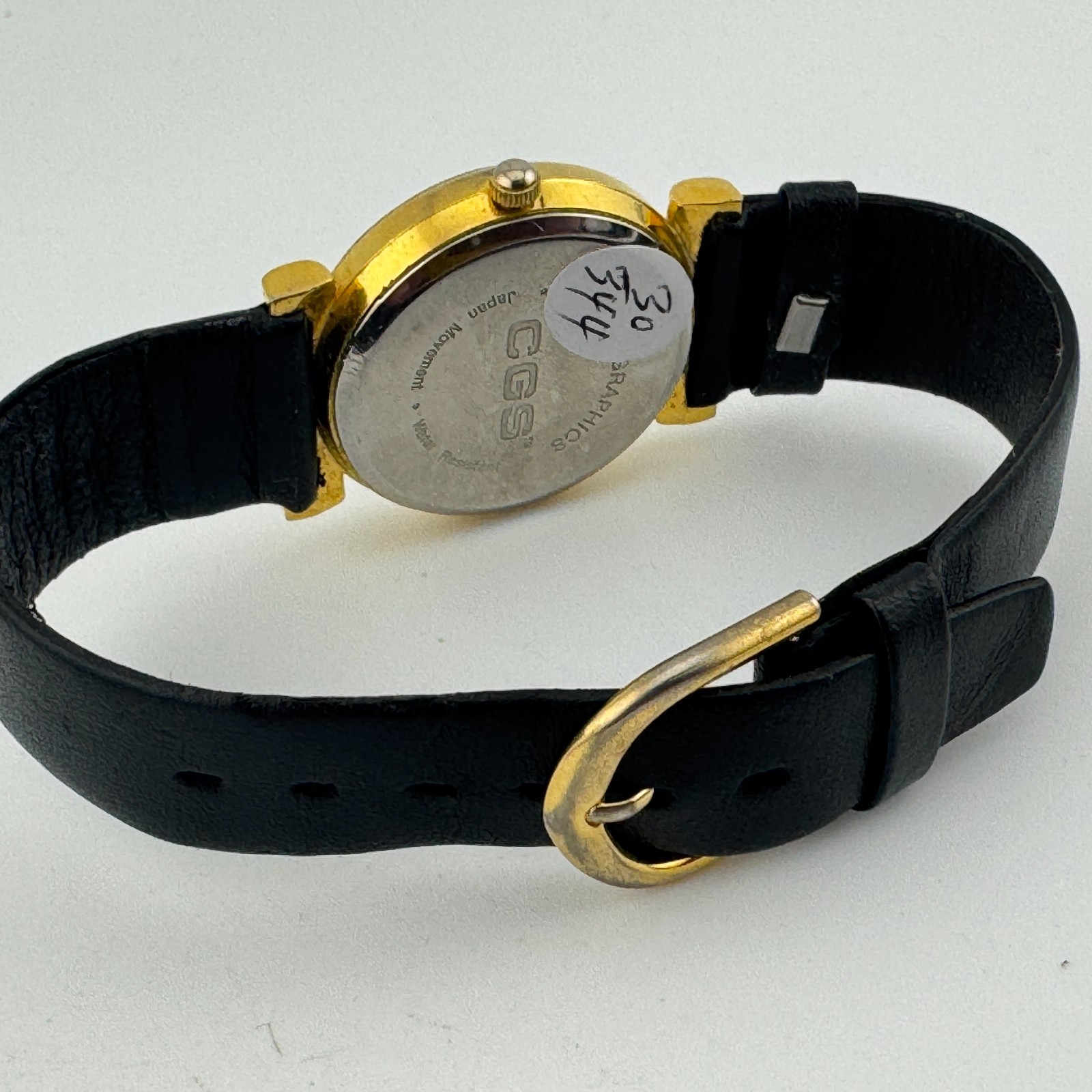 Vintage CGS United Kingdom Quartz Watch Unisex Gold Leather Analog New Battery