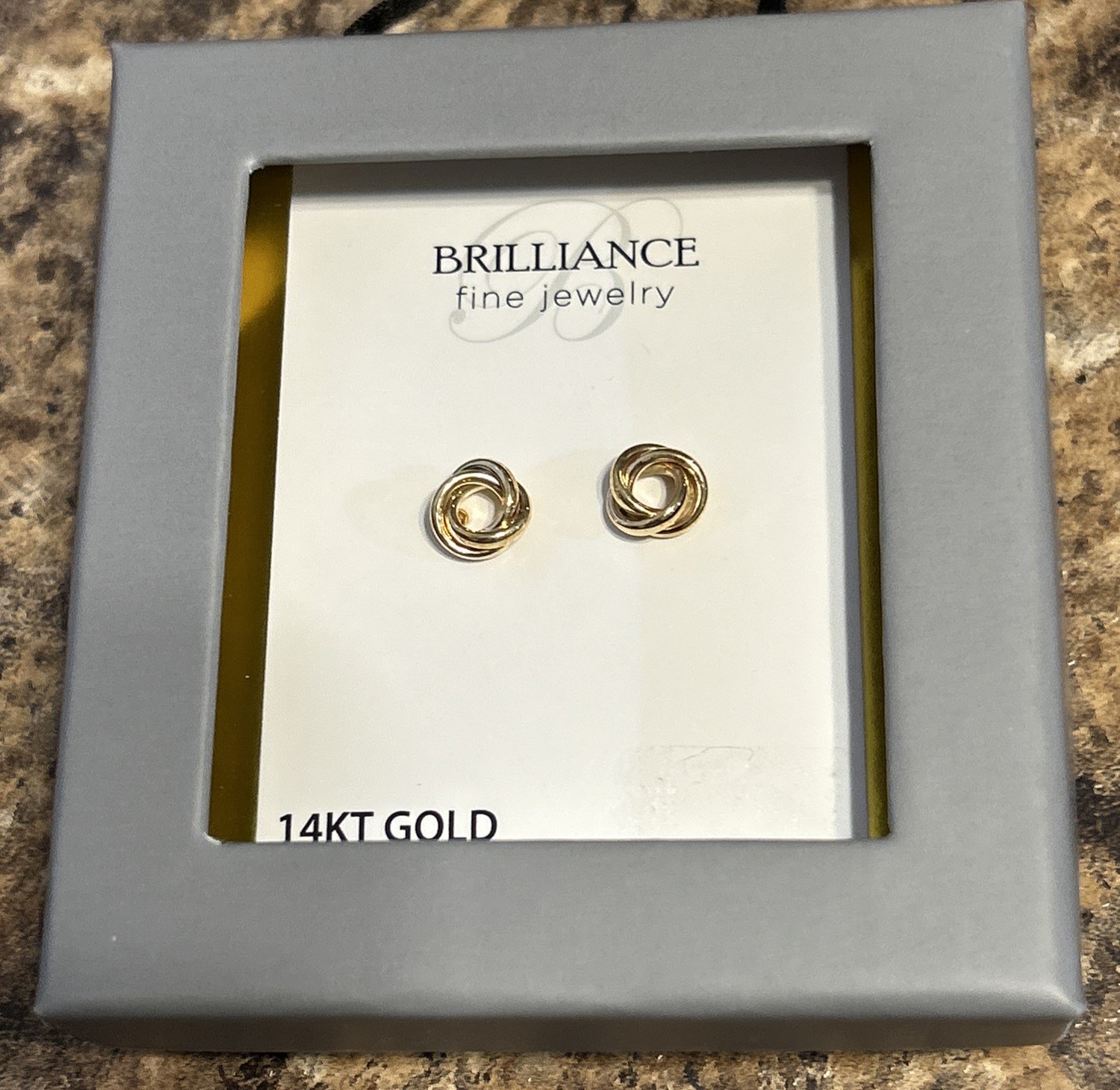 Brilliance Fine Jewelry 14KT Gold Twisted Knot Stud Earrings, Brand New In Box!