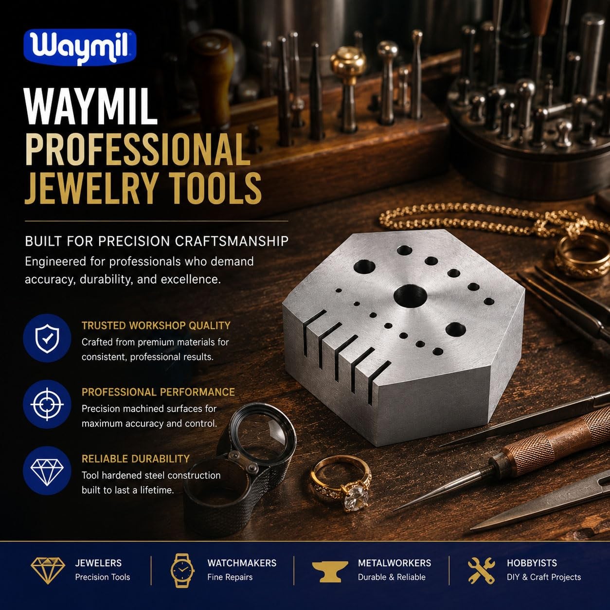 Hexagonal Jewelry & Watchmaker Anvil Block Hardened Steel Staking steel