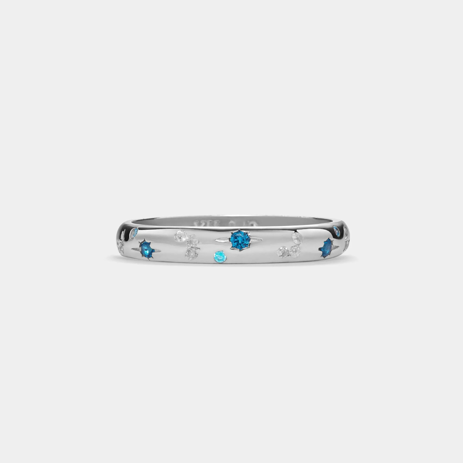 Blue Moon Star Stacking Band Ring in 925 Sterling Silver