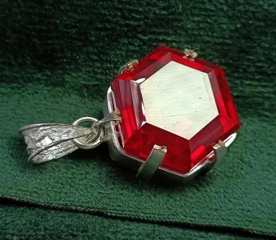 31 Ct Natural Red Ruby Hexagon Cut 925 Solid Silver Certified Gemstone Pendant