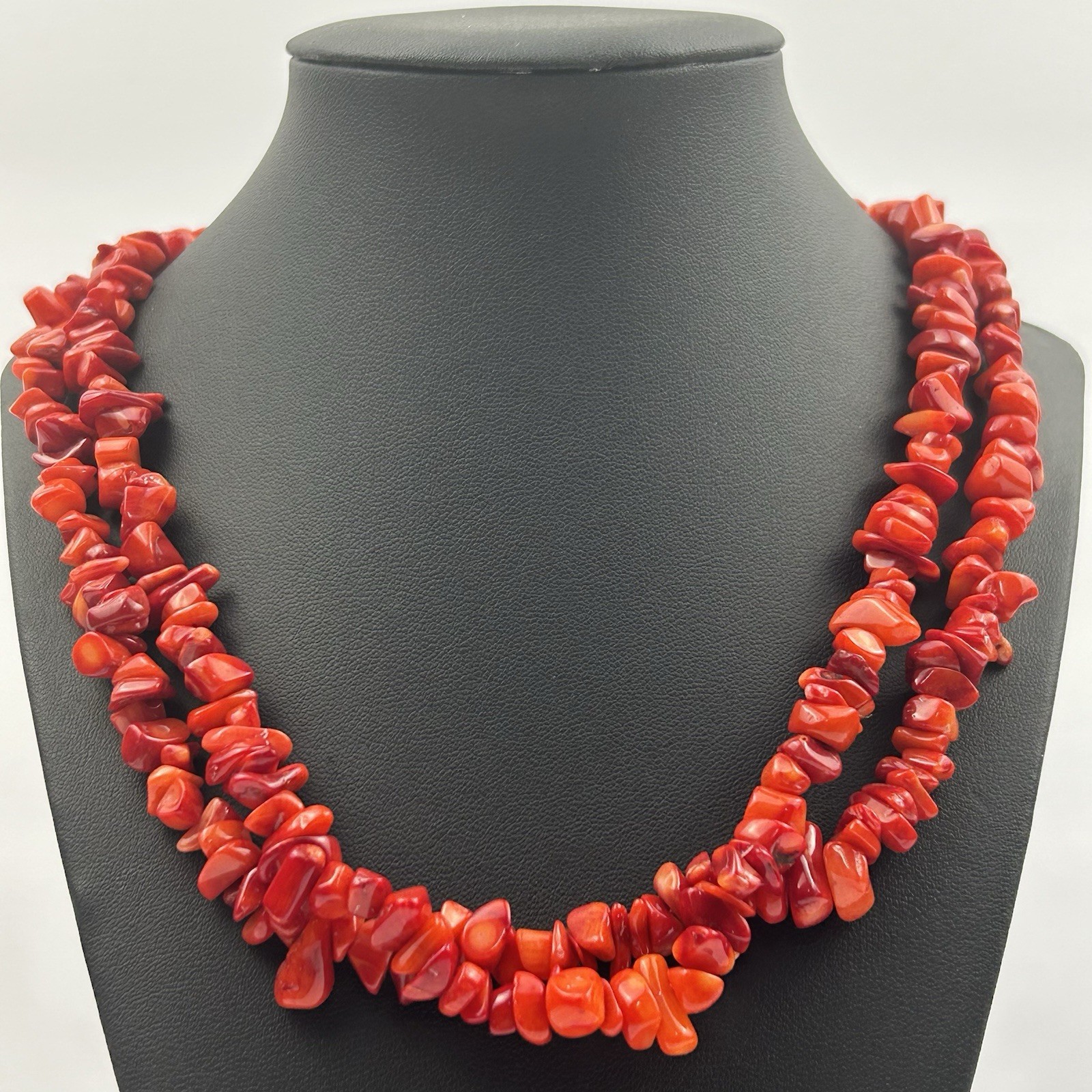 VTG Bamboo Coral Red Necklace Multi-Strand Chunky Heavy 93g Natural Statement