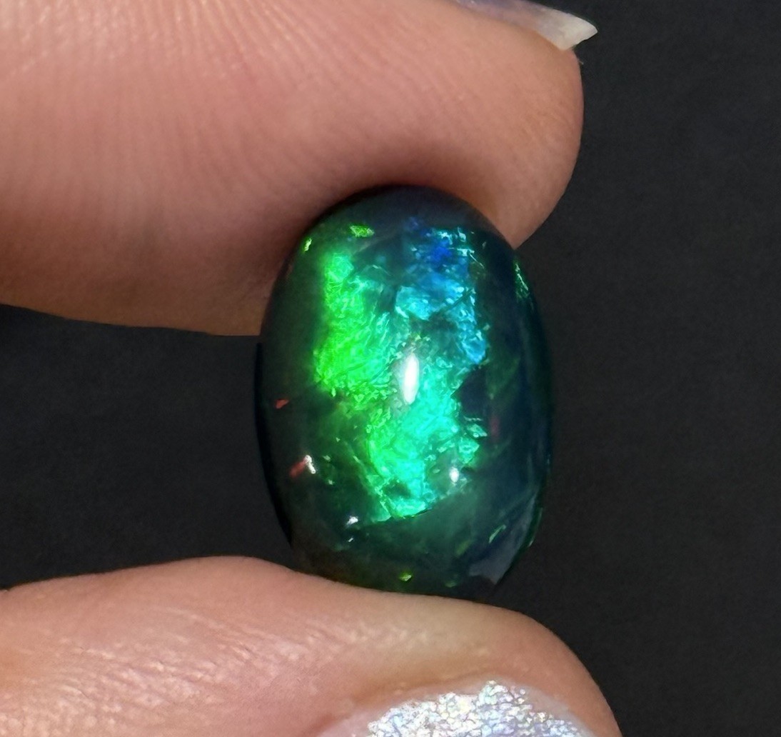 3.85ct 14.9c10x4.9mm Dark Blue Green Fire Smoked Ethiopian Welo Opal Cabochon