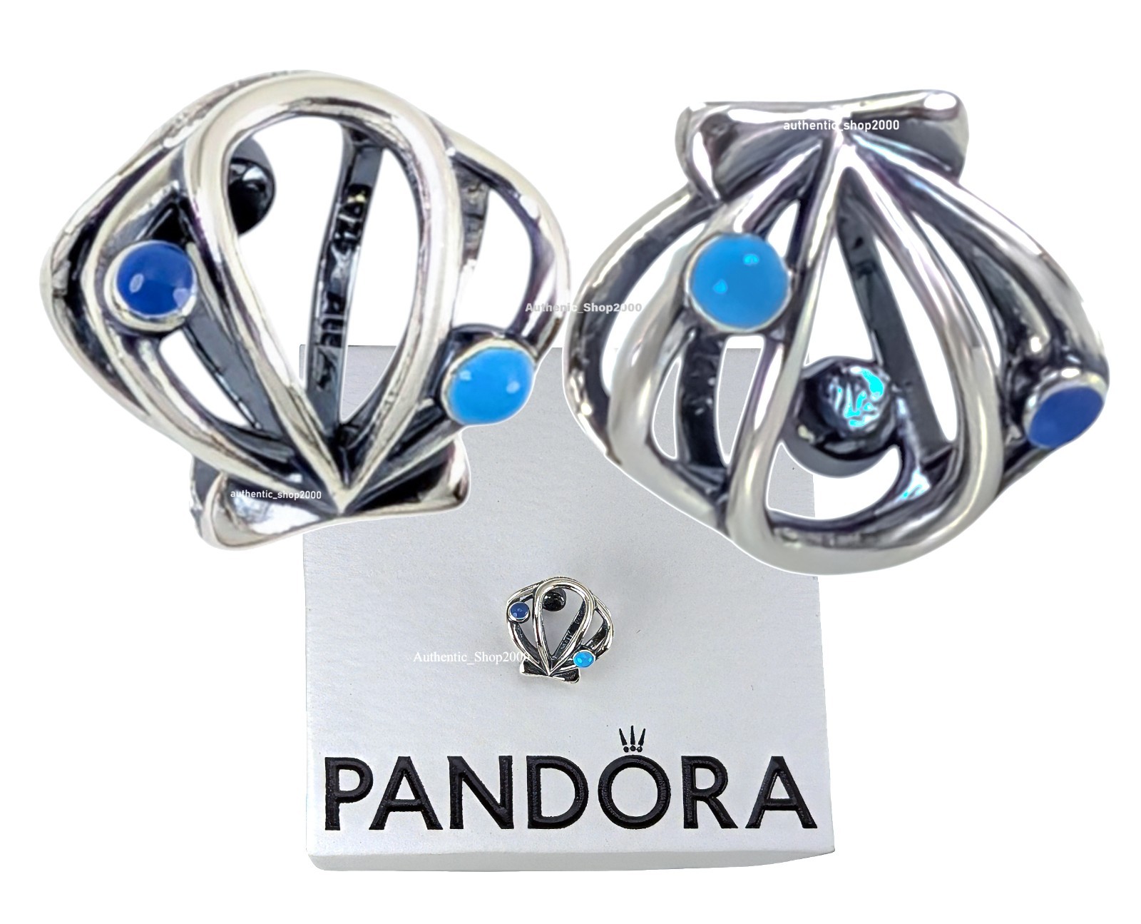 New 100% Authentic PANDORA 925 Ale Blue Sea Shell Openwork Charm 794695C01