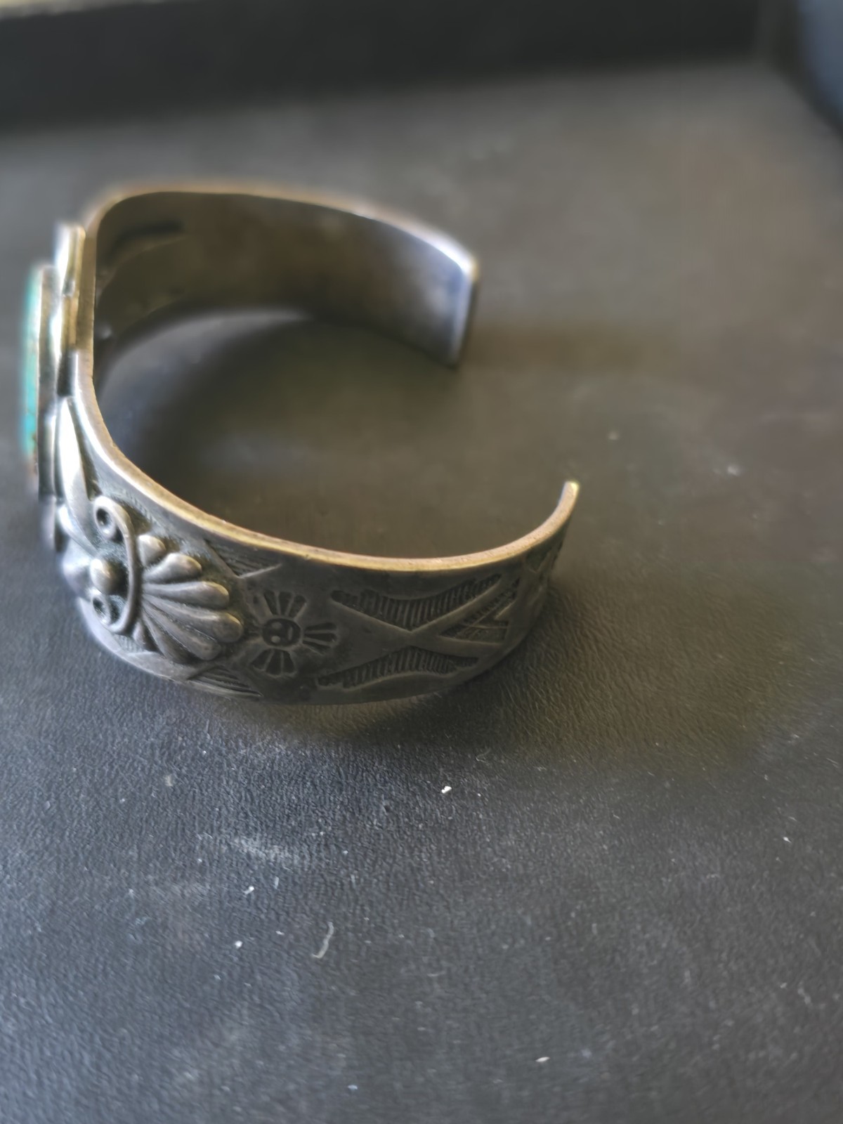 Early 1930’s-1940’s Fred Harvey Era Bracelet with Large Stunning Green Turquoise