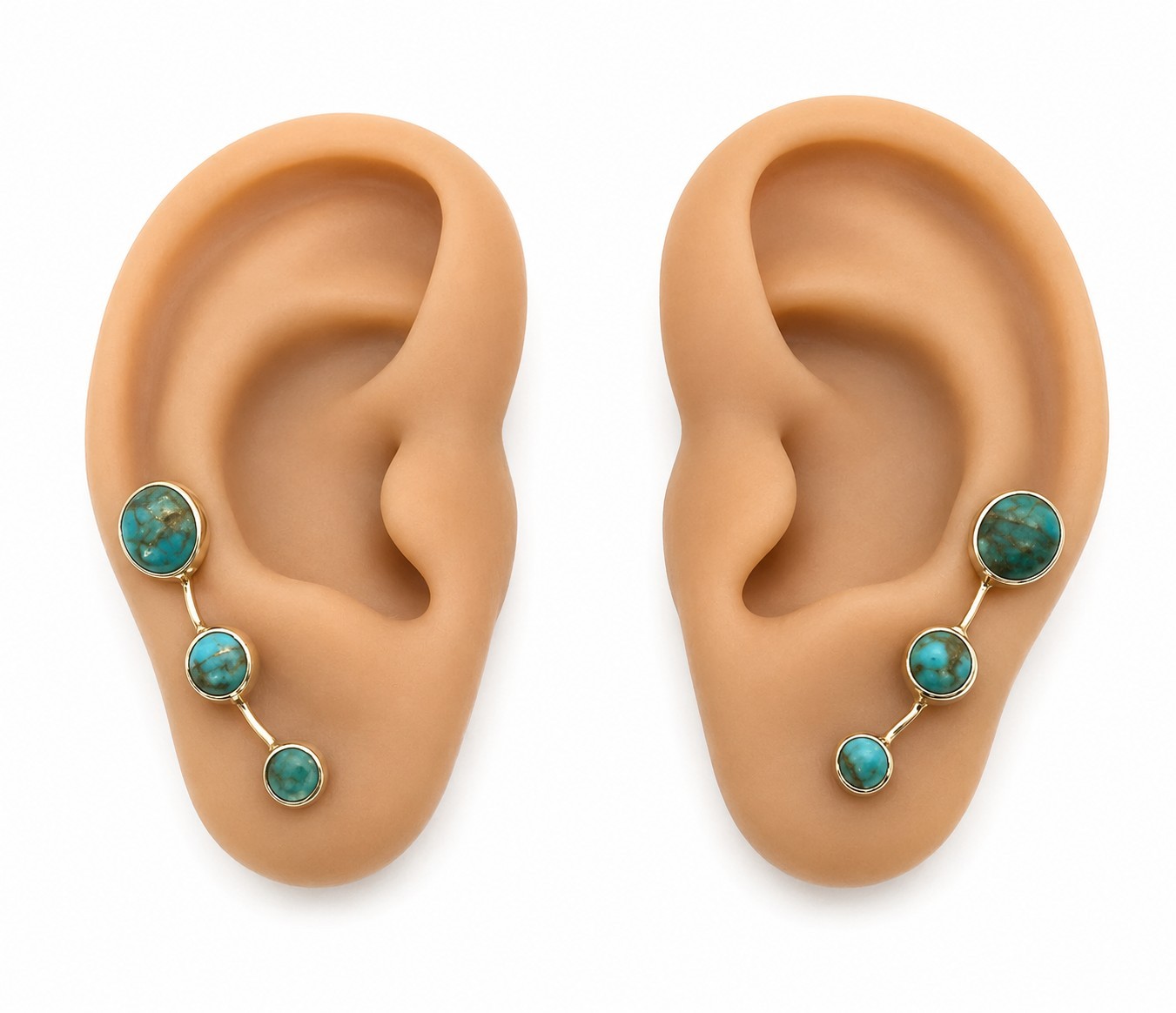 Blue Copper Turquoise Ear Climber Earrings 925 Sterling Silver 2.38g