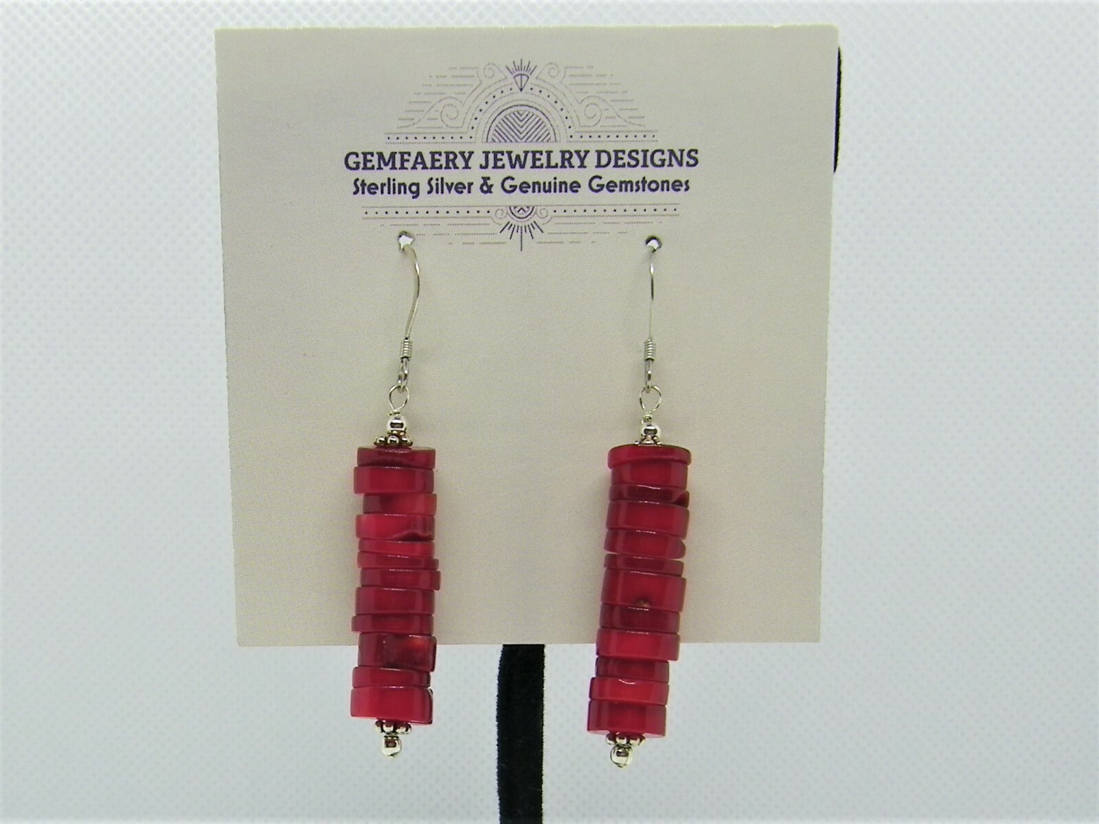 Sterling Silver Stacked Natural CORAL Dangle Earrings #1149…Handmade USA