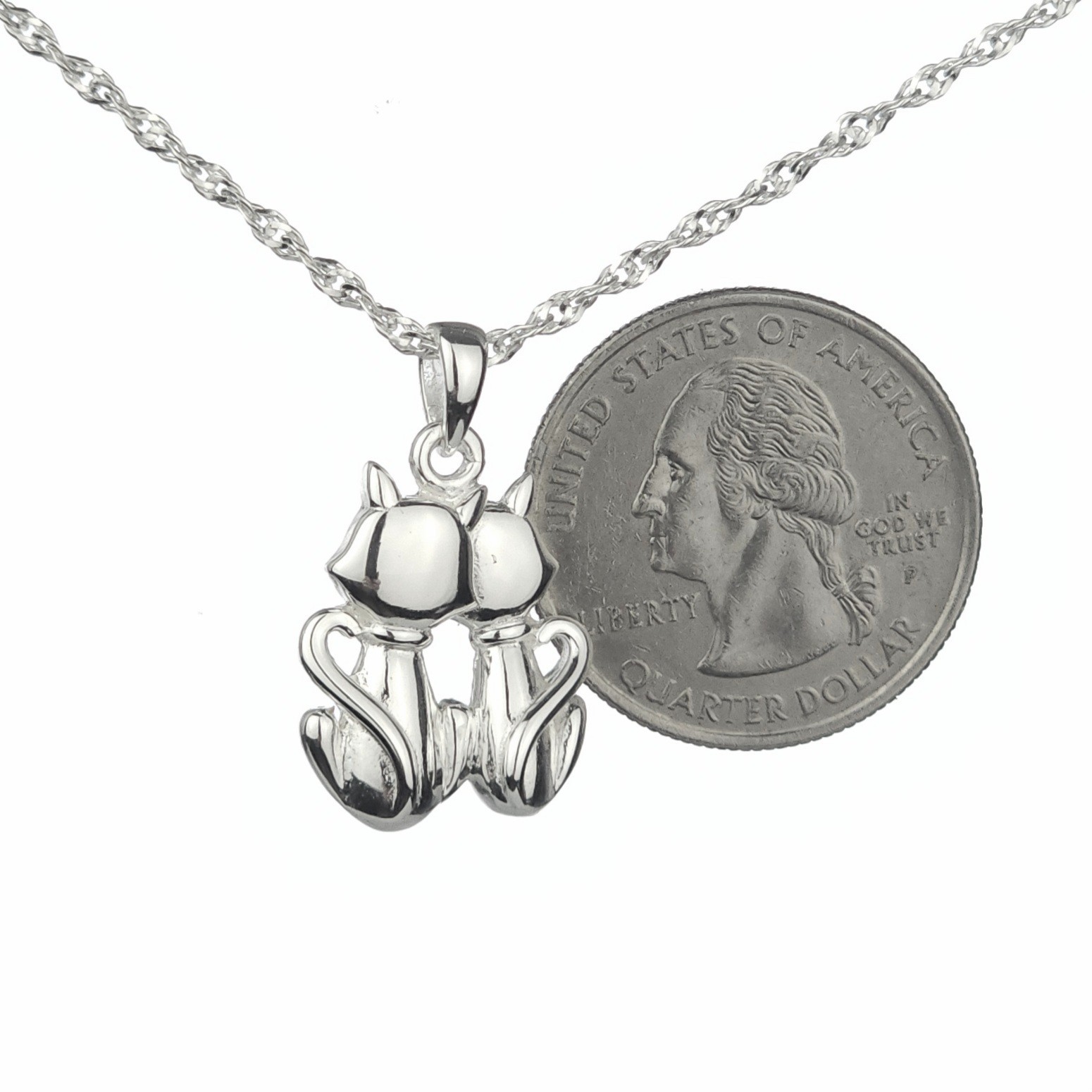 Solid 925 Silver “U & Me Love Forever” Engraved Cat Pendant With 20″ Italy Chain