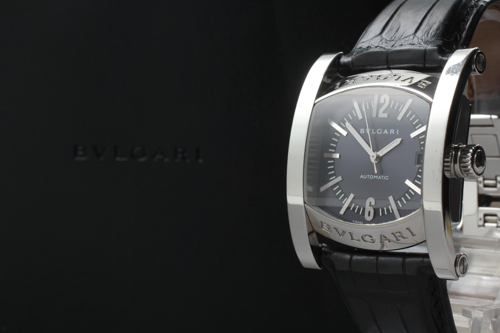 BVLGARI Assioma AA44S Black Dial Automatic Date Men’s Watch 34mm From JAPAN Box