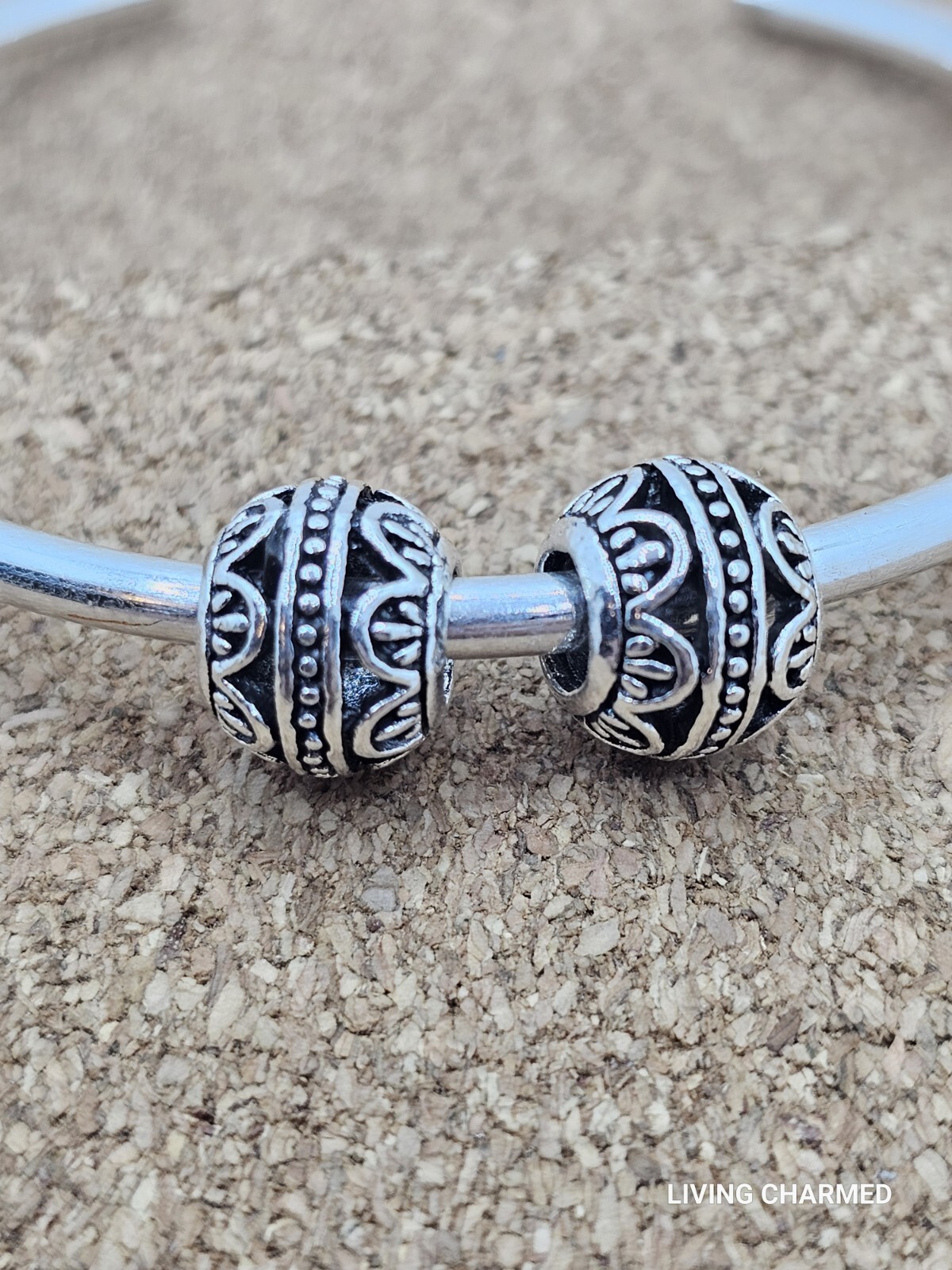 2 Authentic Elegant Flower Silver Spacer European Charm Beads