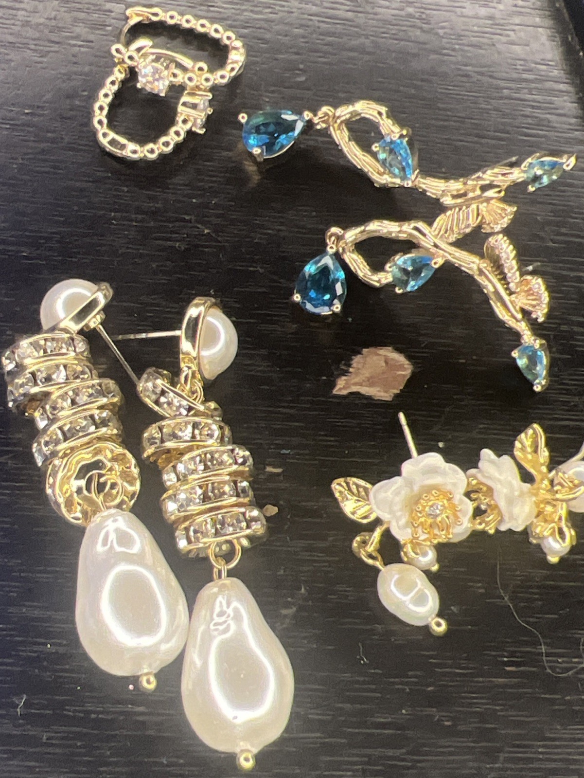 4 Pairs Of statement Pierced Earrings Gold Toned Various Styles And Designs