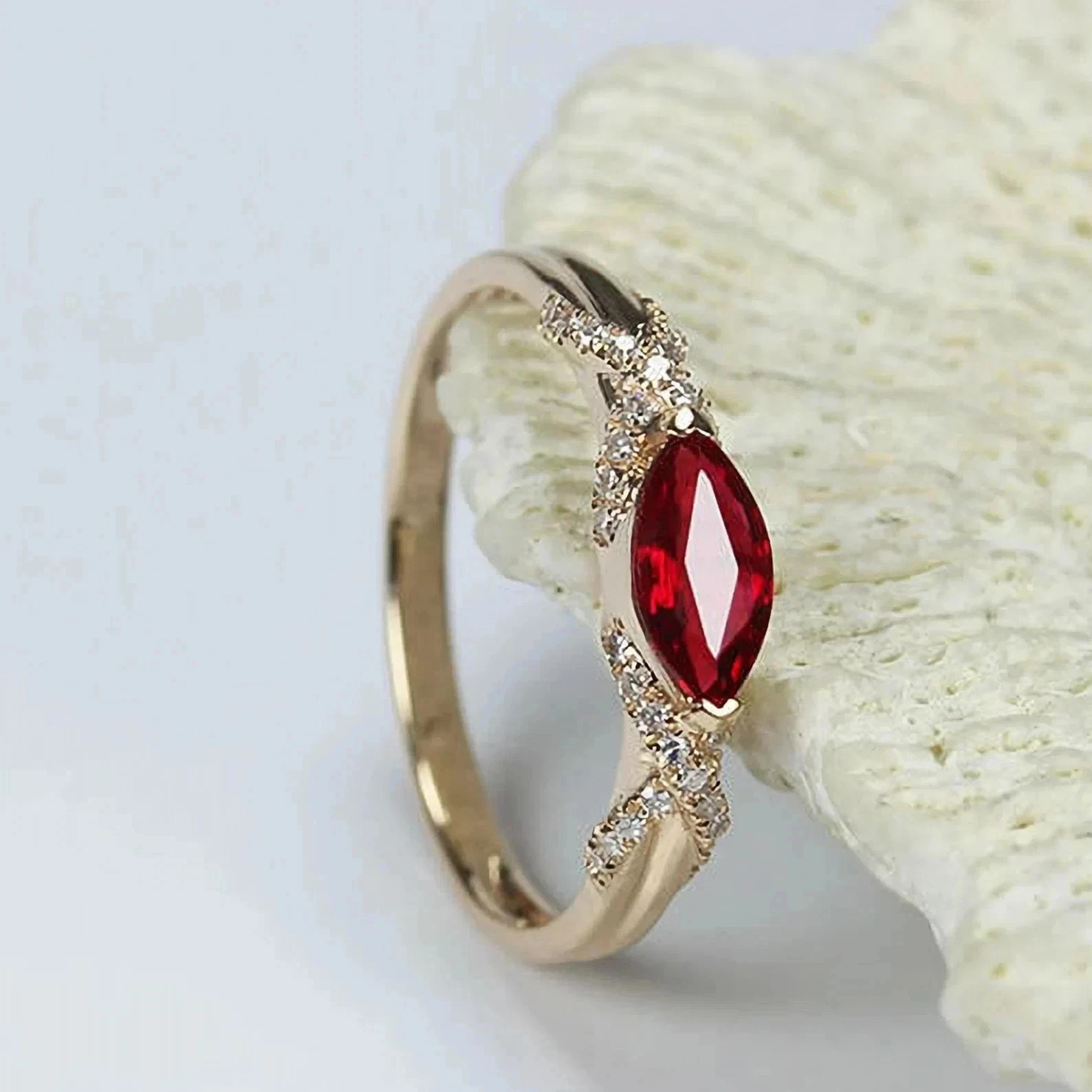 2.56 Ct Marquise Cut Natural Ruby Diamond & Wedding Ring 14K Yellow Gold