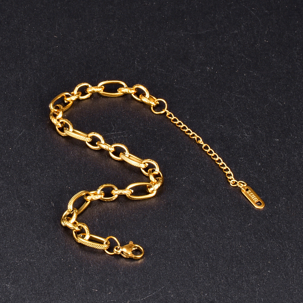 6mm Woman 18K Gold Plated Stainless Steel Rolo Link Chain Bracelet 8.7”