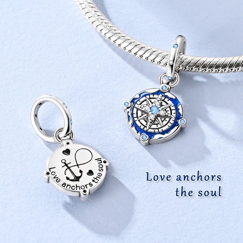 MULA 925 Sterling Silver Earth Compass Pendant DIY Charm CZ For Women Bracelet