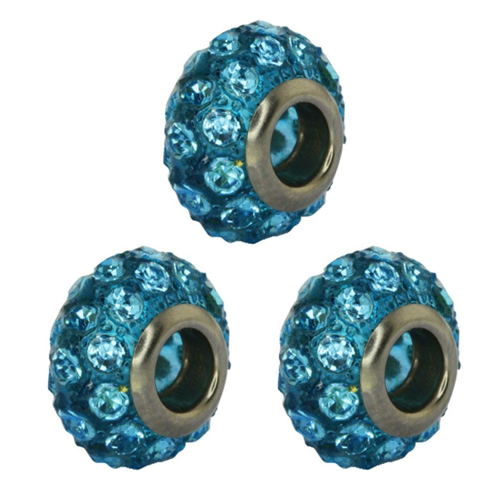 Set of Three 14mm Dark Sky Blue Pave Crystal Ball Fits with Beads and Charms