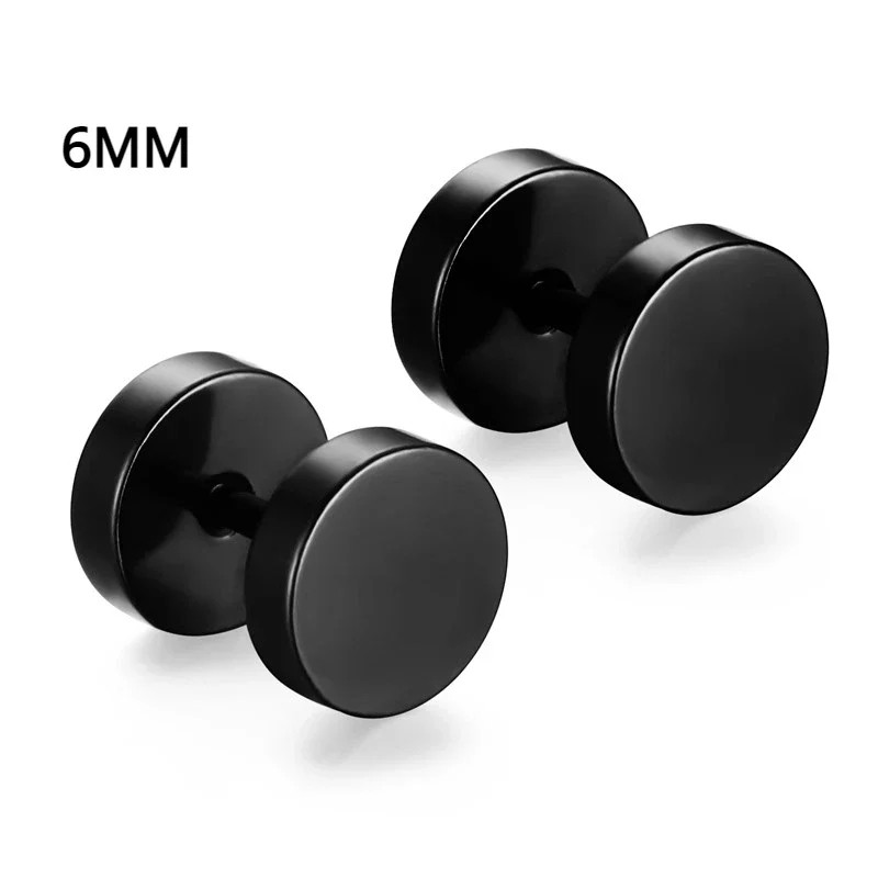 Black Hoop Earrings Stainless Steel Punk Gothic Smooth Circle Unisex Jewelry