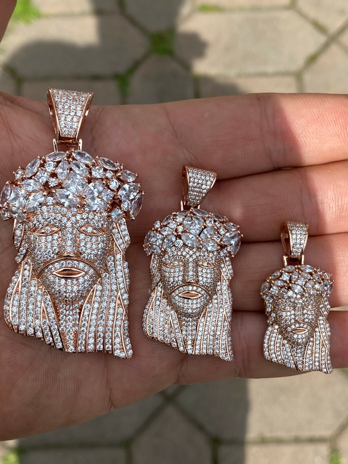 Real Hip Hop 14k Rose Gold Plated 925 Sterling Silver Jesus Piece CZ Pendant Icy