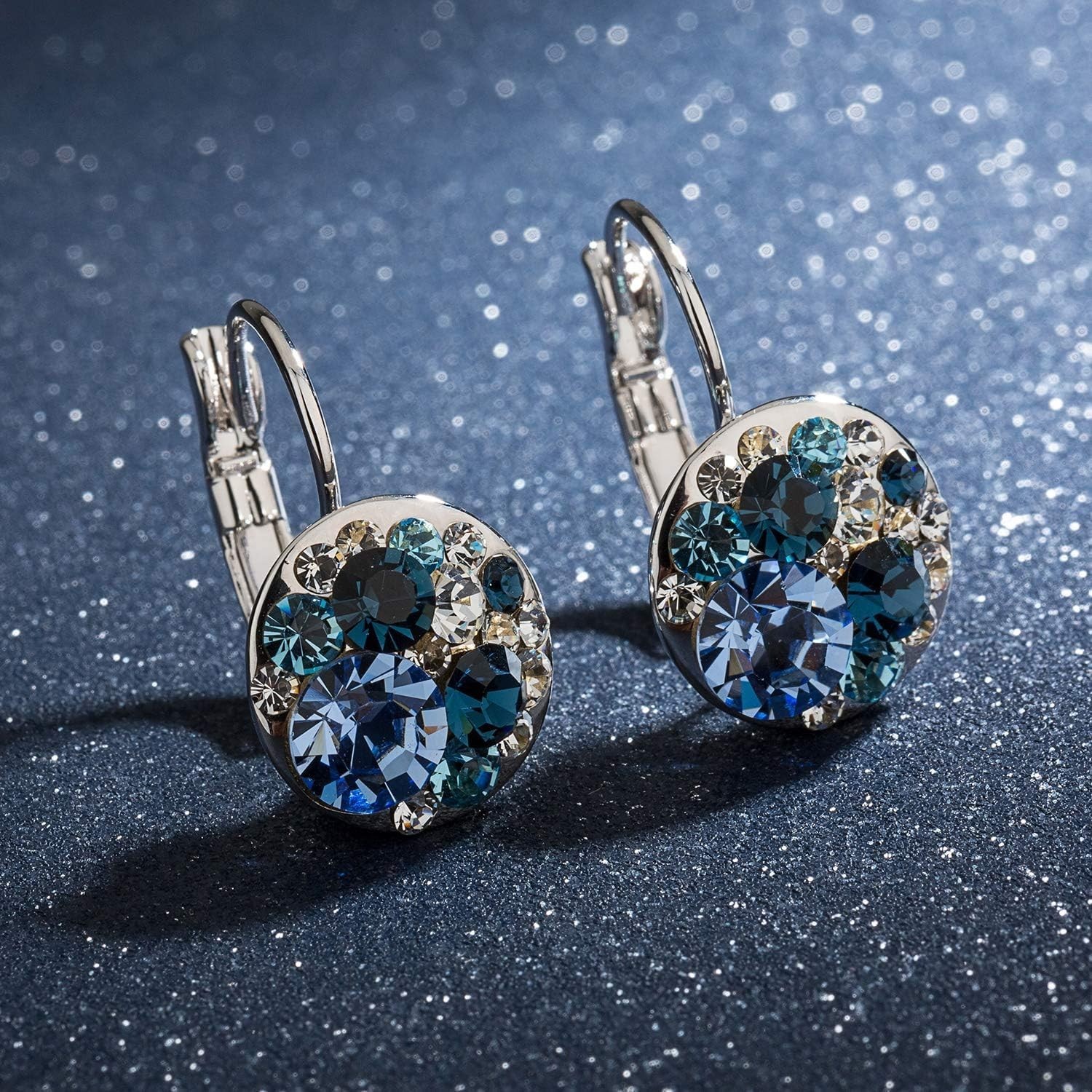 Stunning Dangle Earrings with Multicolor Austrian Crystals – Gift Box Included