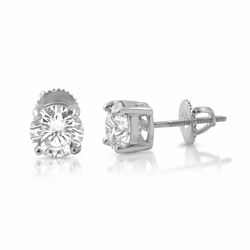 Certified VVS Moissanite Solitaire Stud Earrings 925 Sterling Silver 14K Gold