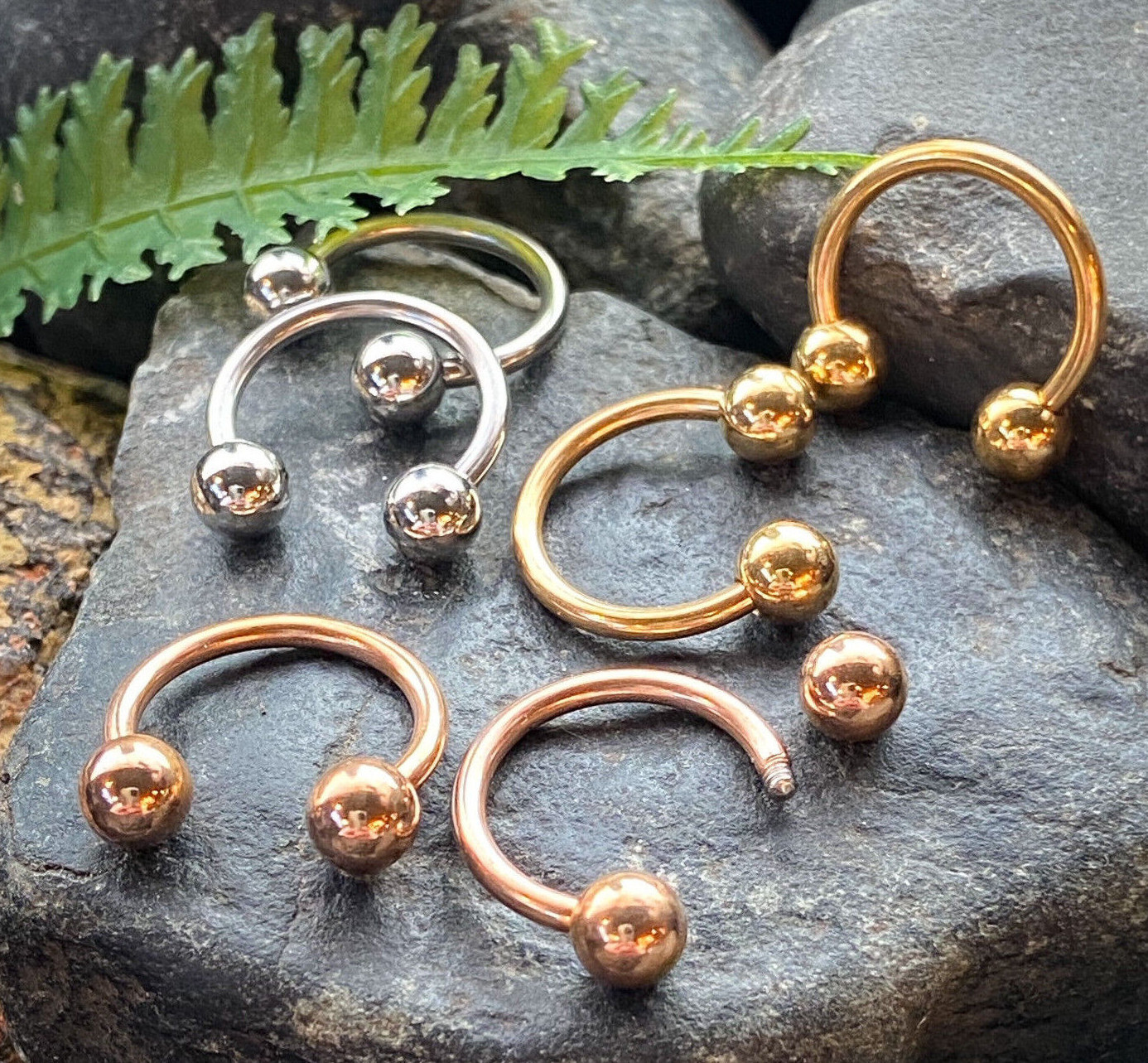 3 PAIR Value Pack Steel, Gold and Rose Gold Circular Barbells Horseshoes 16g 14g