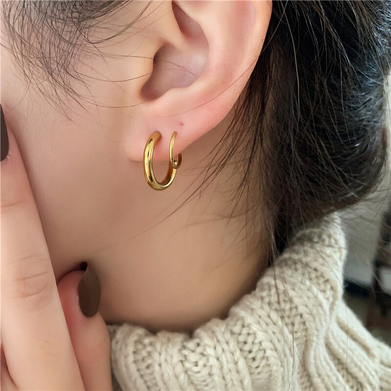 Woman 18K Gold Plated Stainless Steel Earring Stud Ear Rings Hoop Huggie Spiral