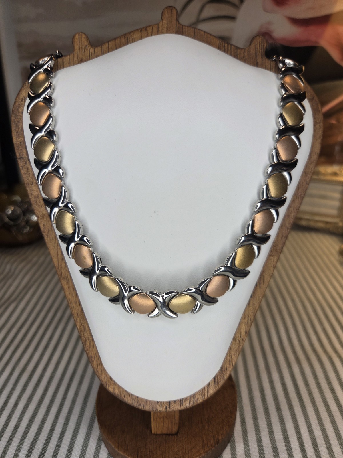 Silver/Gold/Rose Gold Tone Link Necklace, Fold Over