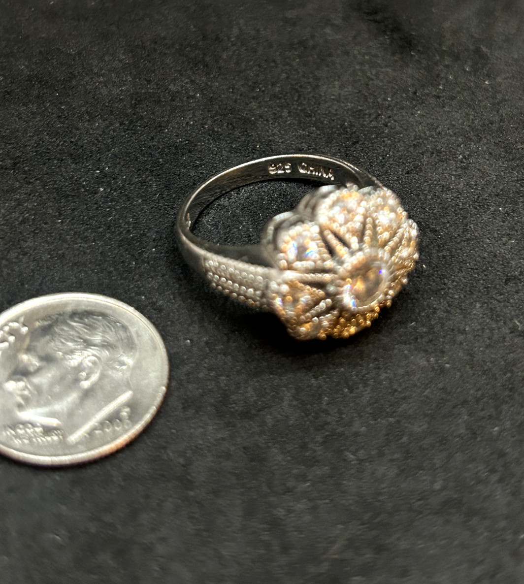 925 Sterling CZ Flower Ring 15.2mm Sz 6 – 5.0g