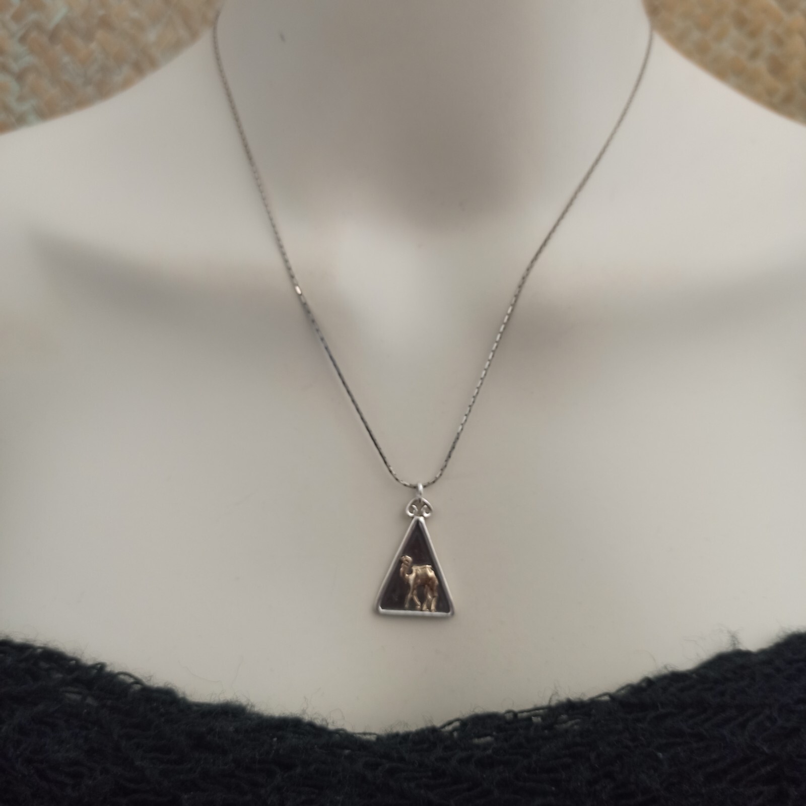 Sterling Silver Camel Necklace Rolled Gold Accents Patina Men Women Israel Gift