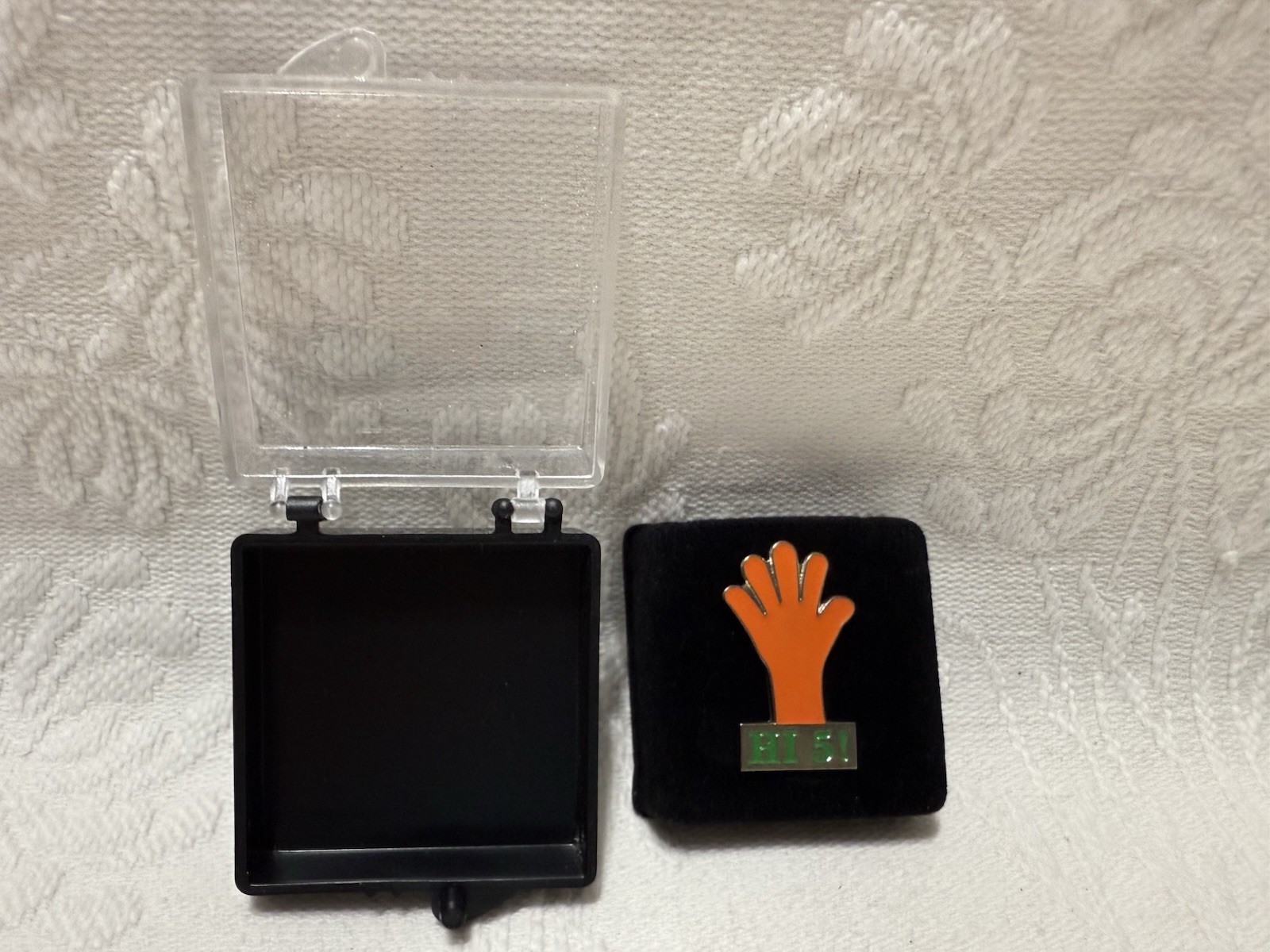 Orange Hand/“HI 5!” Logo-1” Metal Lapel Pin In Case