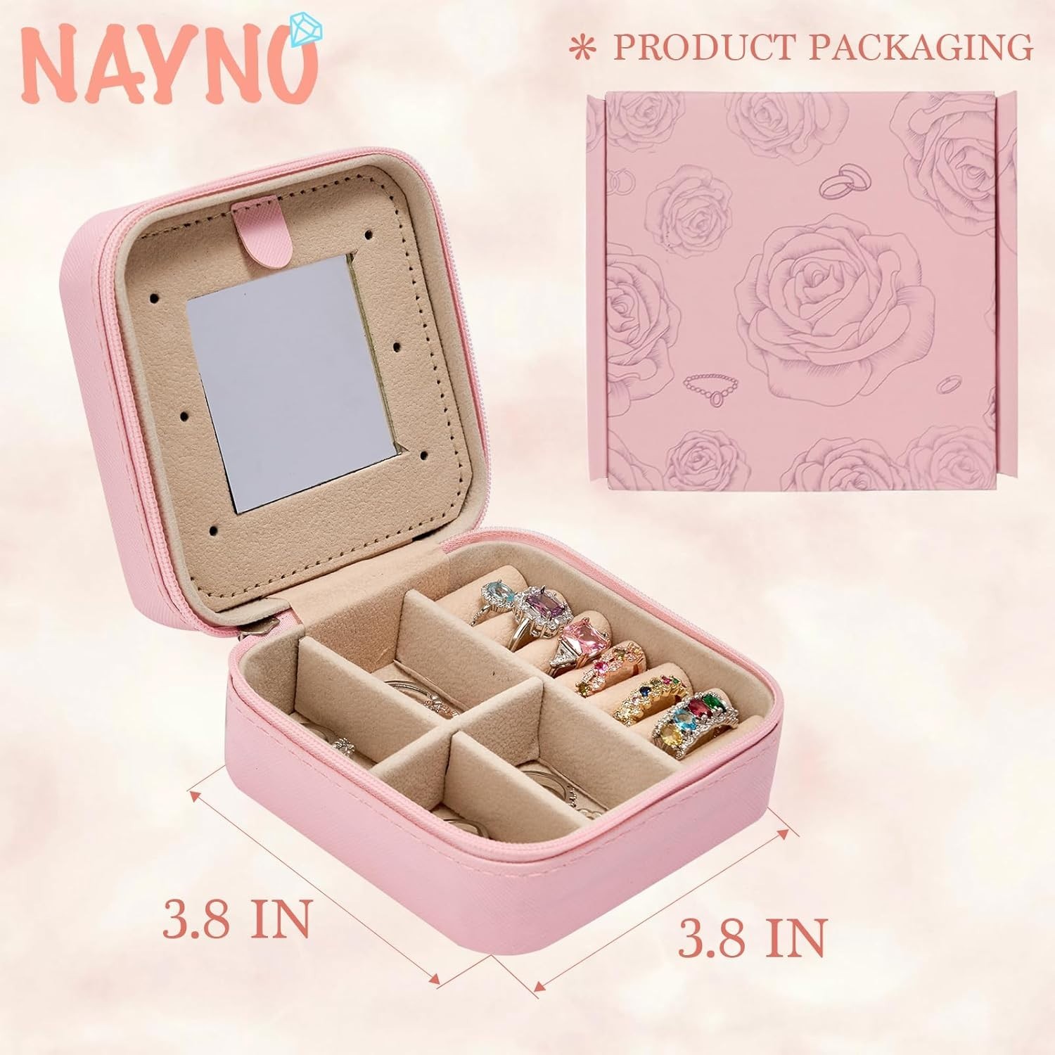 Nayno Travel Jewelry Case Small Accessories Box Personalized “J” Women Girl Gift