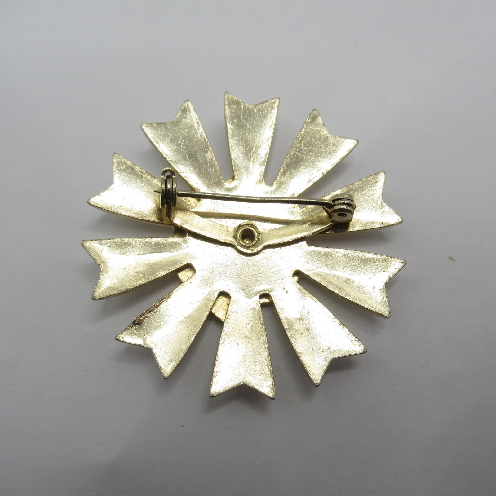 Coat of Arms Starburst Blue Enamel Crown Fleur de Lis Vintage Brooch Pin