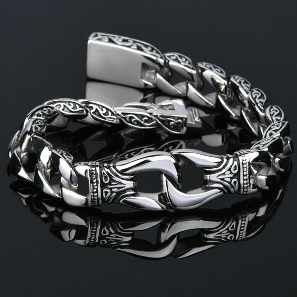 Mens Heavy Sturdy Stainless Steel Motorcycle Biker Chain Bracelet Wristband Gift