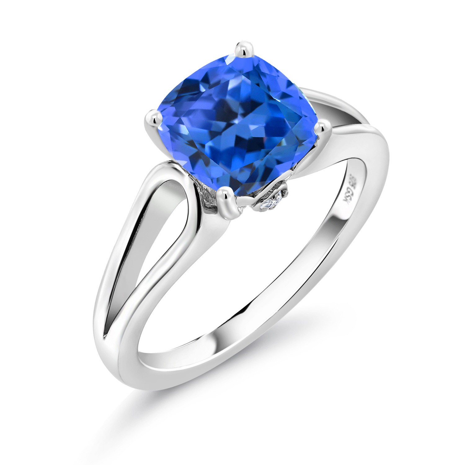 4.15 Cttw Fancy Blue Zirconia Solitaire with Accent Stones Ring for Women | 925