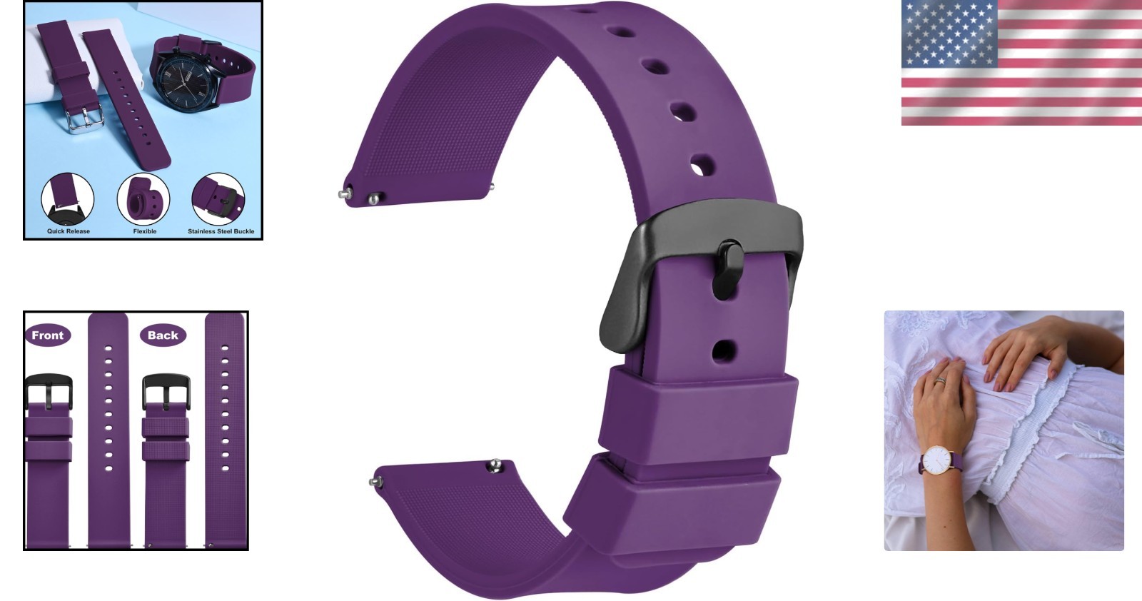 Stylish 22mm Silicone Watch Band with Black Steel Buckle – Waterproof & Easy Fit