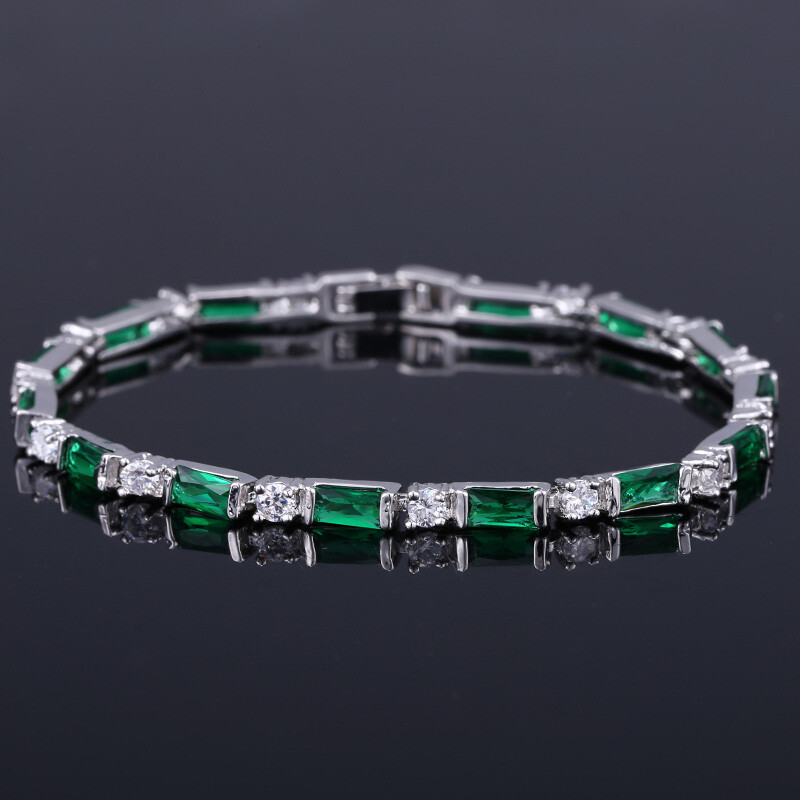 Silver Plated Fashion CZ Red Green Blue Crystal Charm Tennis Bracelets for Women