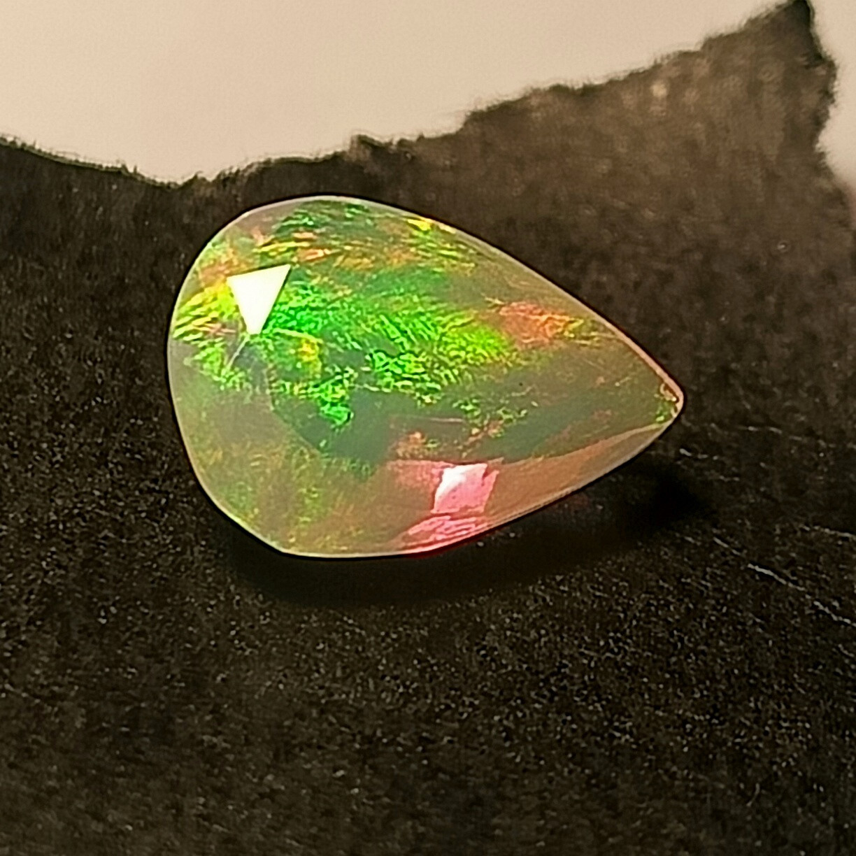 1.55 Carat Natural Ethiopian Fire Opal Play Of Color Faceted Pear Shape Gemstone