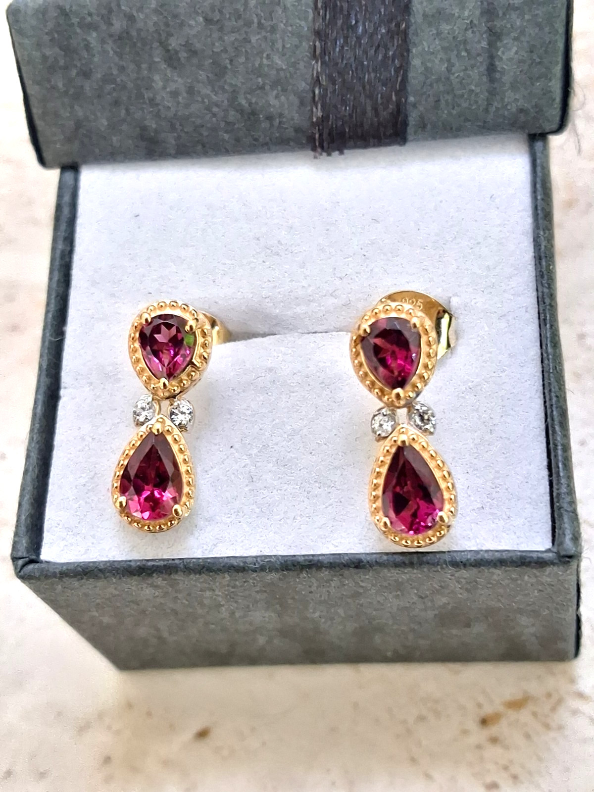 Orissa Rhodolite Garnet and Natural Zircon Sterling Silver Earrings – New/Sealed